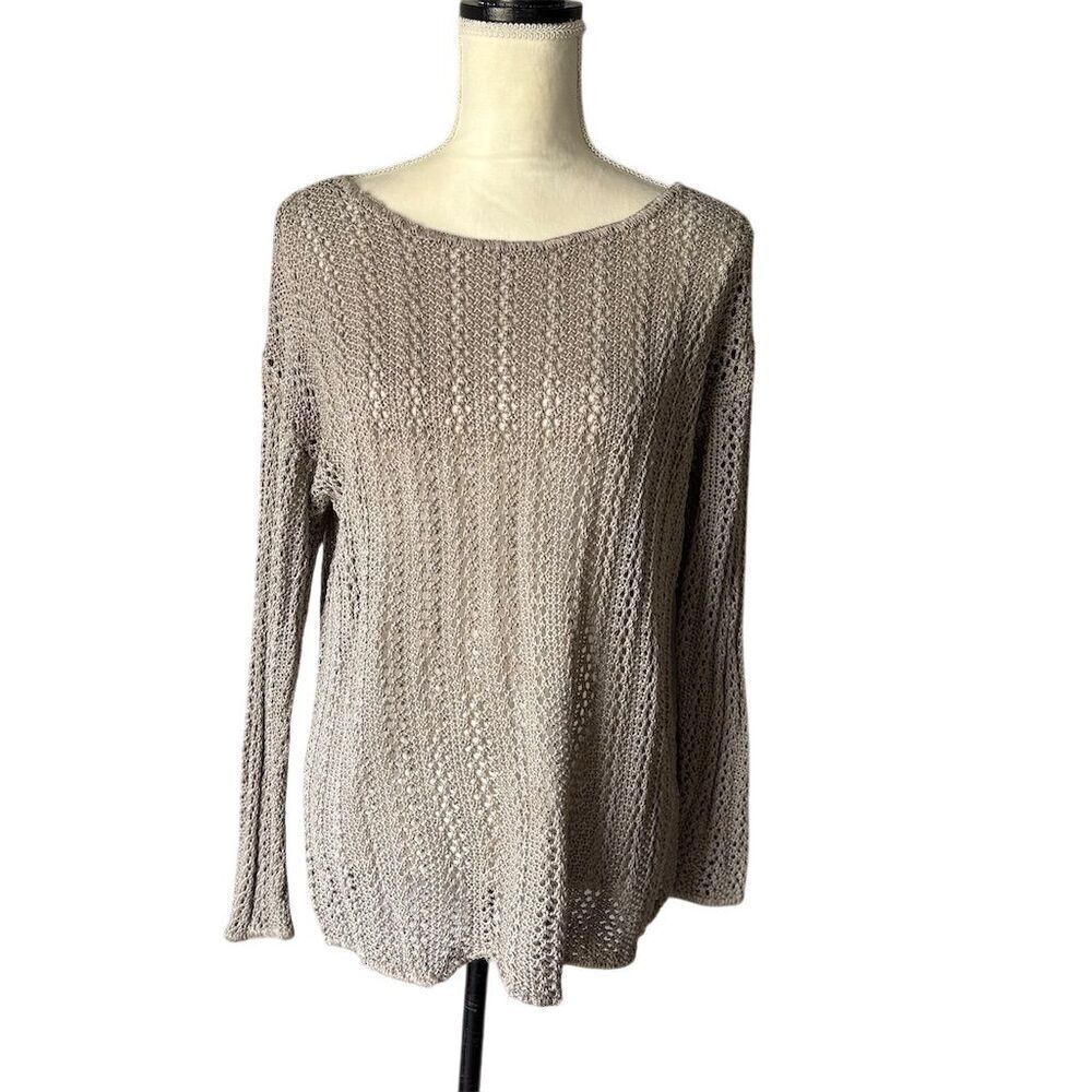 Vintage Ann Taylor Beige Open Knit Linen Pullover Boat neck Sweater Size S